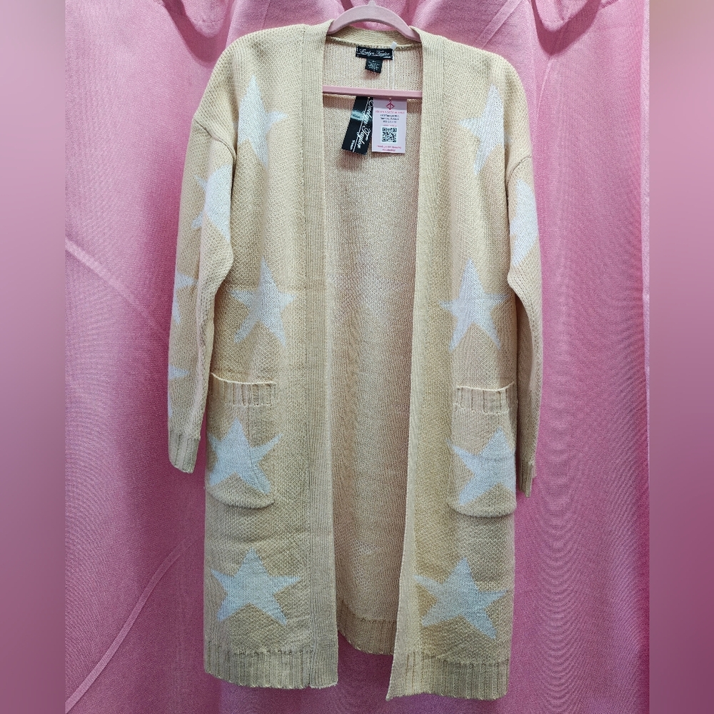 Evelyn Taylor Tan With Stars Open Cardigan Sz 2X NWT